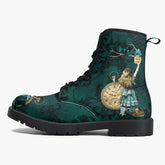 Alice In Wonderland Dark Green and Gold Lace Up Combat Boots (JPDGA1)